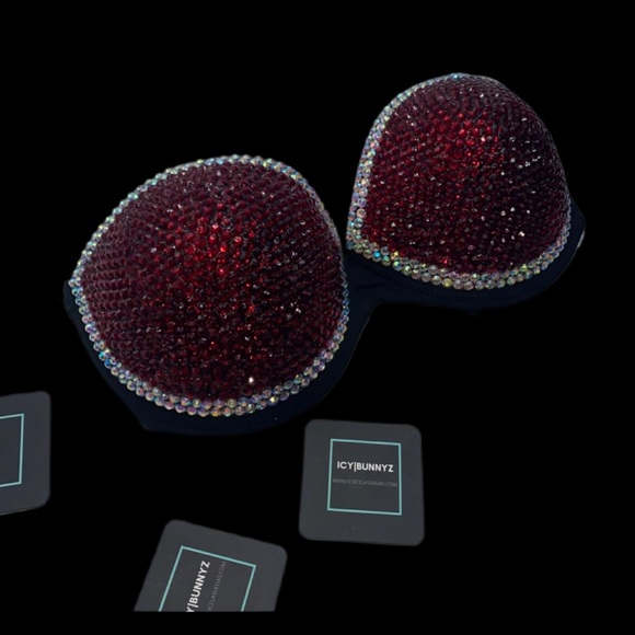 Iridescent Crystal AB Diamond & Dark Red Casino Strapless Bralet All Sizes New - Picture 5 of 11